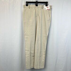 Uniqlo Womens Straight Leg Casual Pants Beige Off White Stripe Pockets 31 New